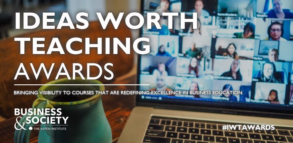 Laptop and cup of coffee with "ideas worth teaching awards"
