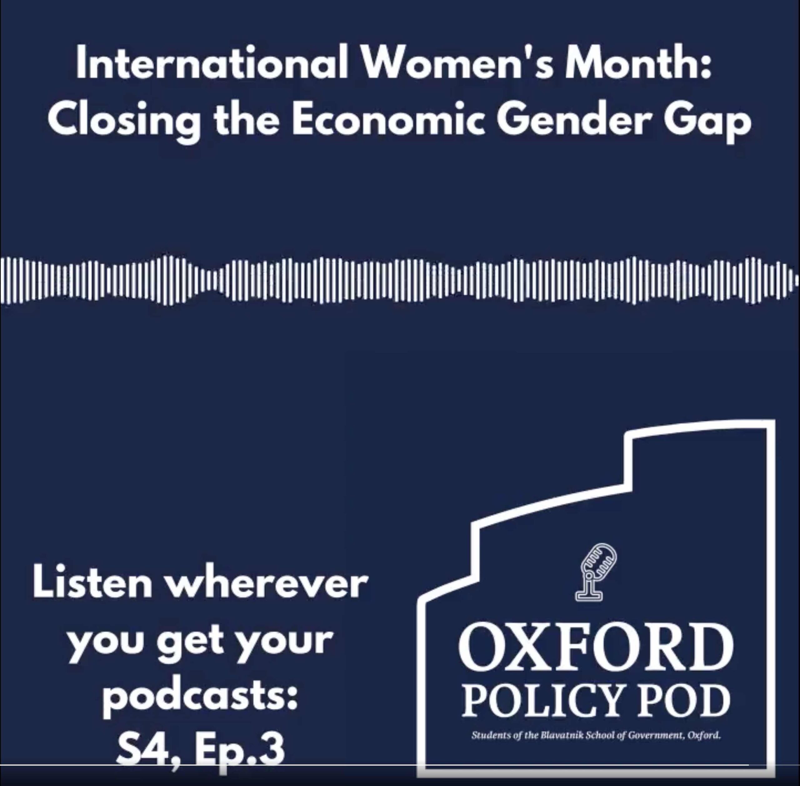 logo of oxford policy pod plus episode theme: international women's month