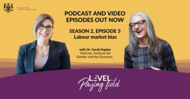 Kadie Ward and Sarah Kaplan pictures in a graphic for the Level the PLaying Field podcast