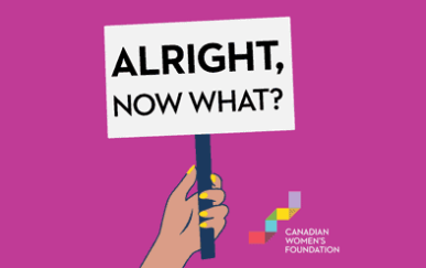 pink background, hand holding sign that says "alright, now what?"