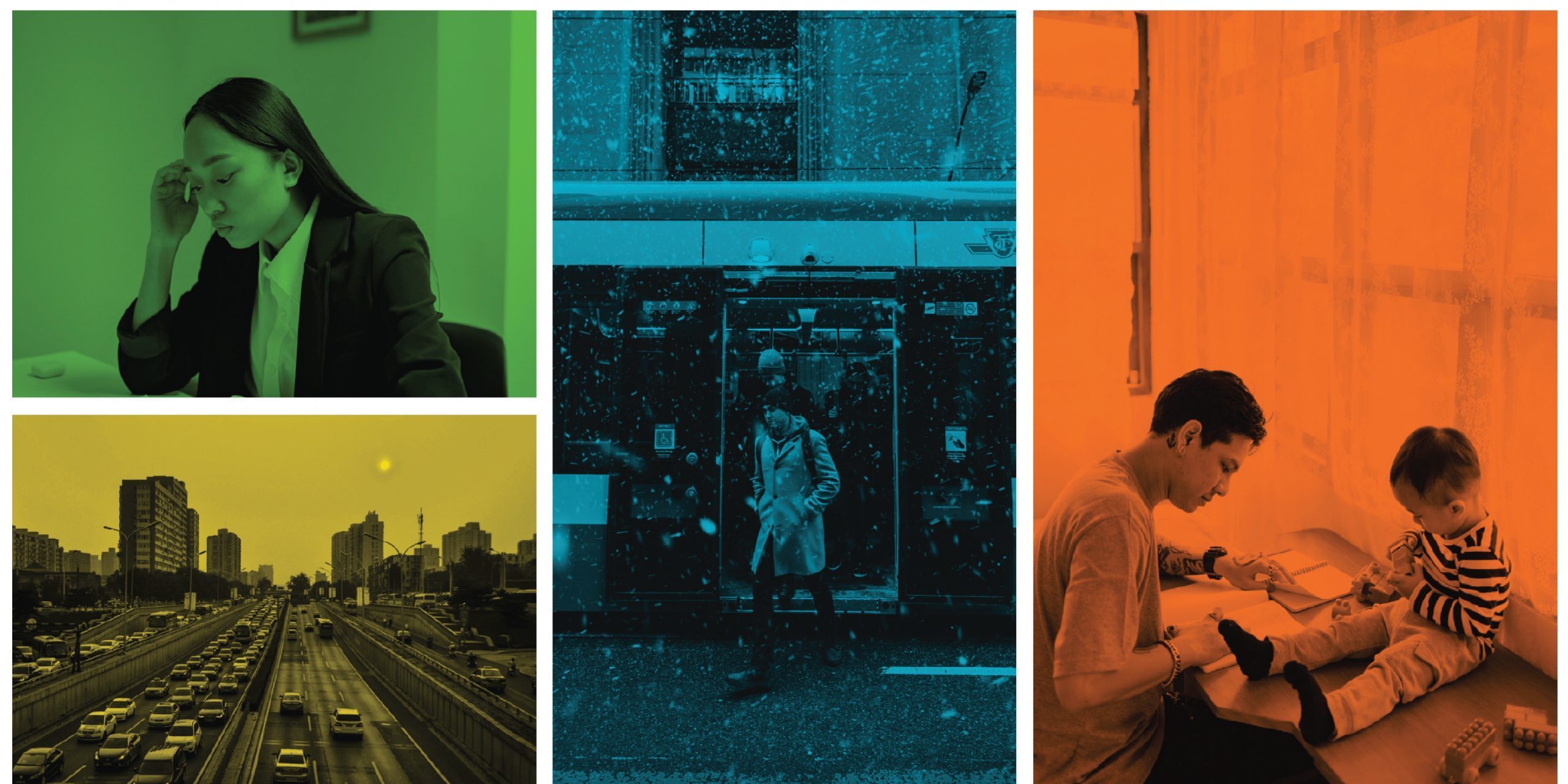 mosaic of colored images of people using remote work options