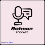 logo of rotman podcast with a drawing of a large microphone